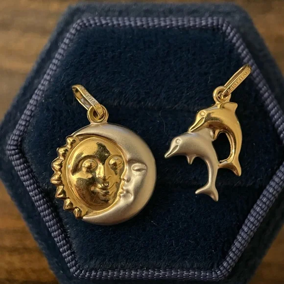 14k solid gold two tone puffy reversible sun moon face celestial pendant 3d - Picture 7 of 14